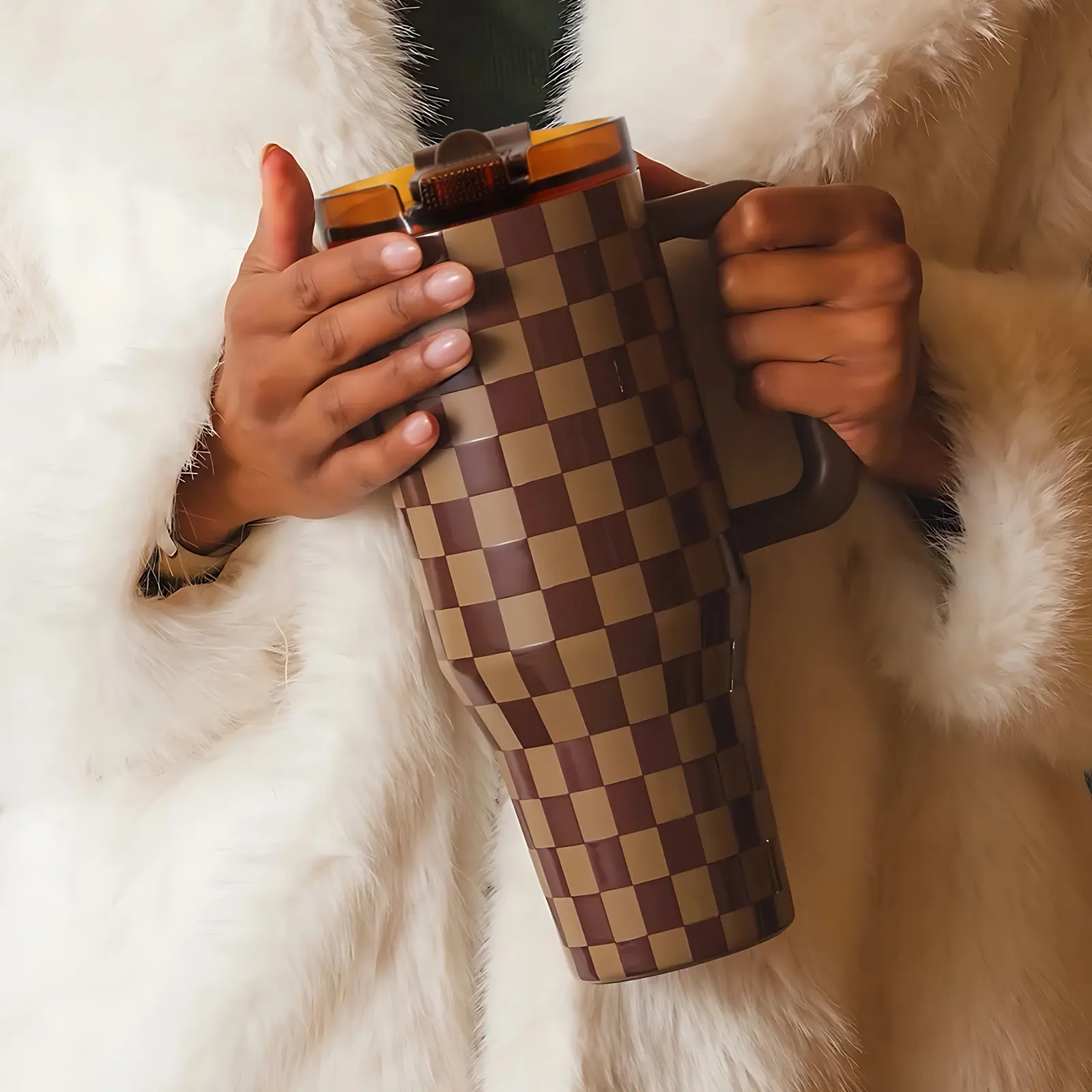 1 Pc double wall insulated mug 40oz vacuum cup with handle, leak-proof thermal mug keeps hot drinks 12h and cold drinks 24h, skinny travel cup, Stainless steel tumbler, Double wall drinkware, holiday gift