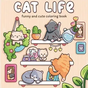 Suitable for adults and teenagers, this cute patterned coloring book (Cat Life Coloring Book), Art supplies, creates a relaxing atmosphere, coloring books can release emotions and relieve anxiety, an ideal gift for festivals and special o