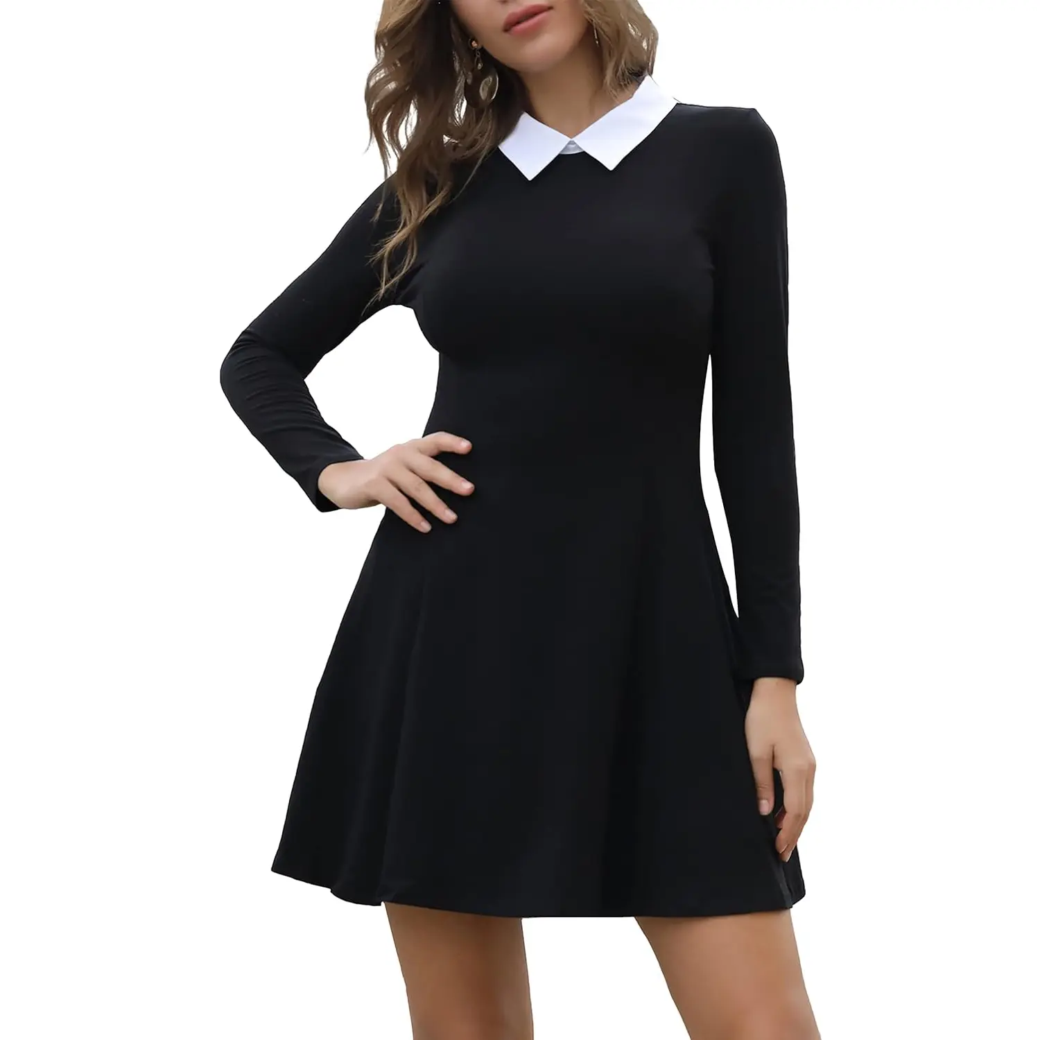 Aphratti Women'S Long Sleeve Fall Dresses 2025 Casual Peter Pan Collar a Line Fit and Flare Skater Goth Dress