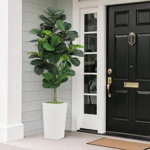 【GARVEE】Realistic Artificial Fiddle Leaf Fig Tree – Faux Ficus Lyrata in White Planter – Lush Bendable Stems – Low Maintenance Indoor Decorative Plant – Home, Office, Living Room Décor
