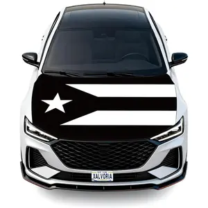 Puerto Rico Black & White Flag Car Hood Cover 4' x 5.25 Durable Polyester Spandex Stretchable Vibrant Colors Universal Fit Patriotic Car Accessories for Cars Trucks & SUVs Decoration Vehicle