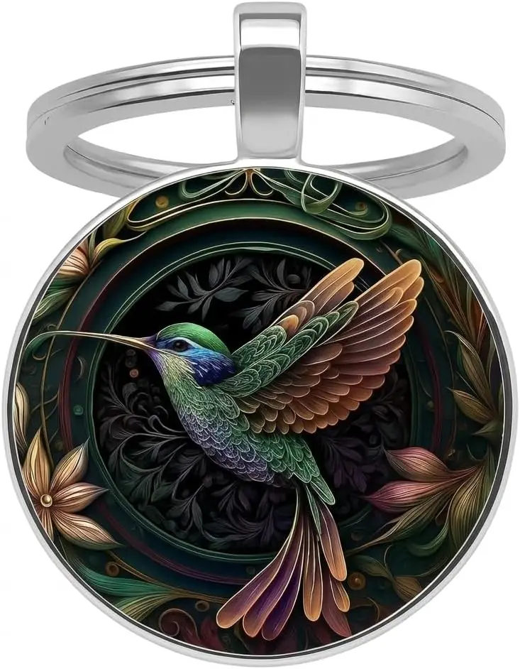 SUPAC Ornate Design Hummingbird Keychain - Floral Stainless Steel Pendant, Ornate Design Keychains, Daily Wear, Artistic Look, Dual Designs