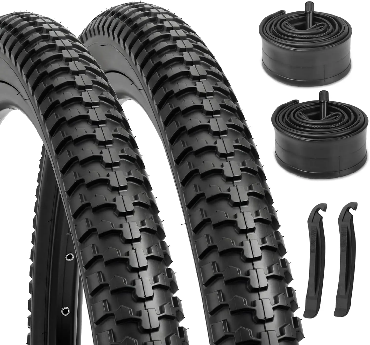 Hycline Mountain Bike Tires Set, 2-Pack Folding MTB Bicycle Tires 26/27.5/29 x 2.1 with Inner Tubes & Tire Levers, Knobby All-Terrain Tires for Trail, Gravel & Off-Road Riding