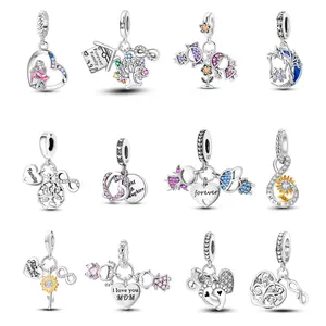 MULA Family and Friendship Jewelry - 925 Silver-plated Heart Pendant with Zirconia, Fits All Pandora Bracelets and Necklaces, Best Gift for Girls and Women