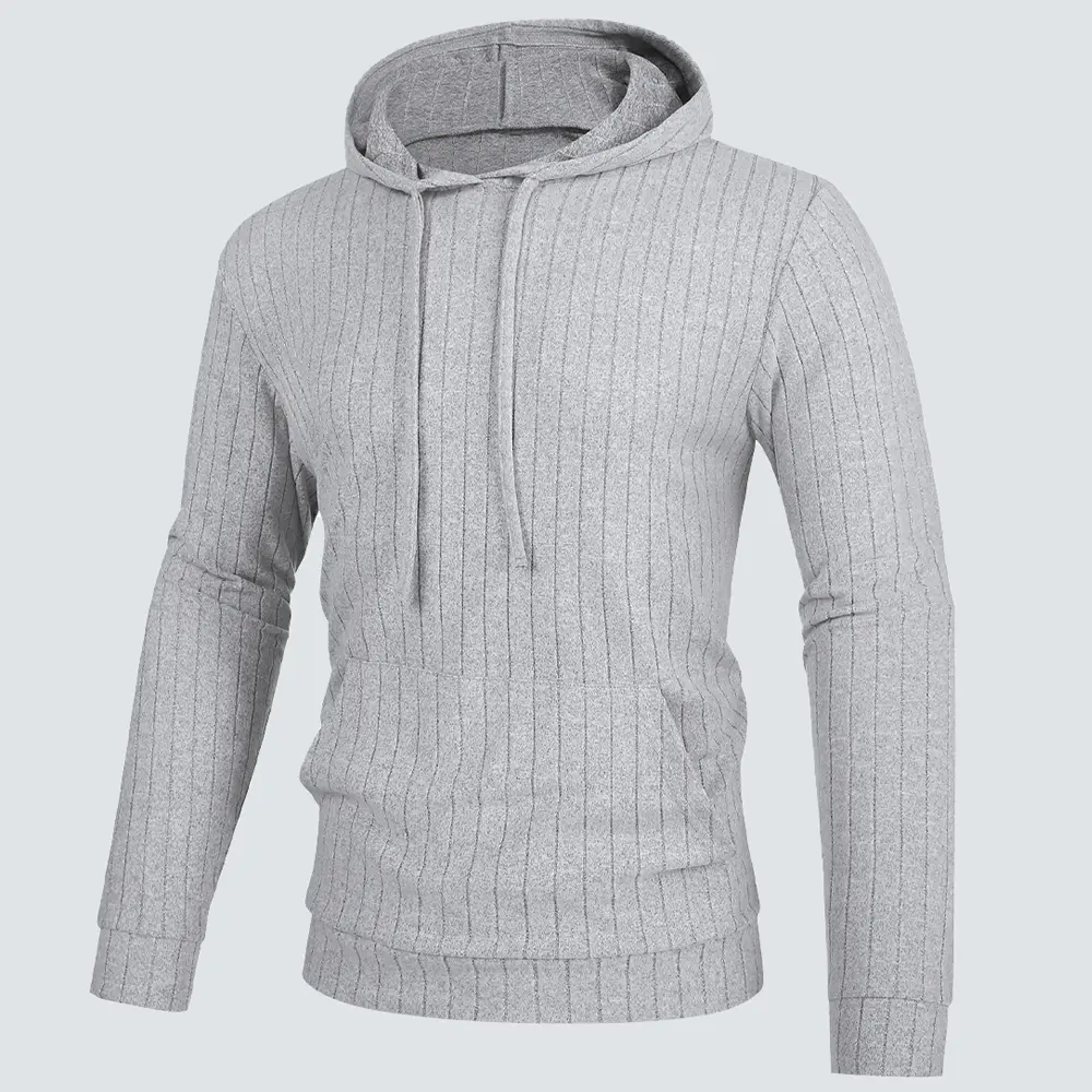CXQVRLIXO Men's Ribbed Hoodie with Drawstring and Pockets - Comfortable and Stylish Pullover for Everyday Wear