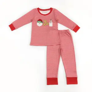 Christmas red striped Santa Cookies Print Long Sleeve Boy Pajama
