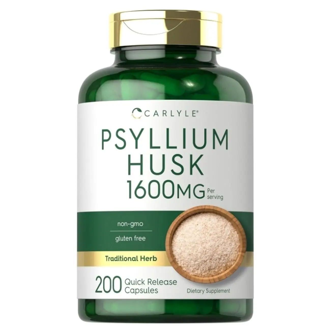 Psyllium Husk Capsules 1600mg | 200 Count | High Potency Fiber Supplement | Non-GMO, Gluten Free