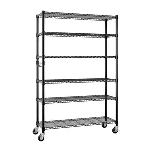 6-Tier disassembly and free assembly NSF-Certified Steel Wire Shelving with Wheels