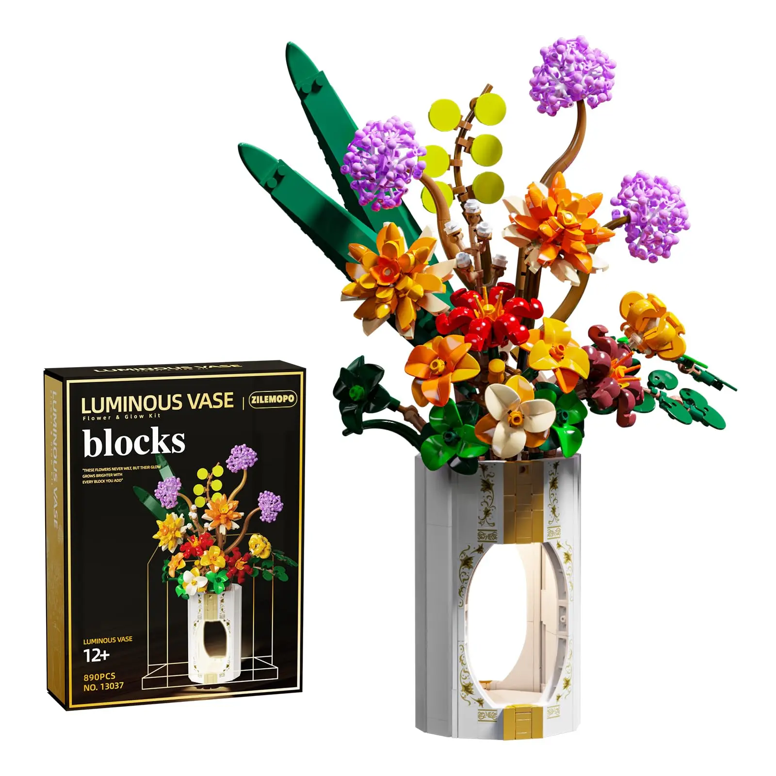 Flower Bouquet Building Sets - Compatible with Lego Flower Bouquet, Artificial Wildflower with Vase, DIY Unique Decoration Home, Botanical Collection for Ages14+ Girl for Gift