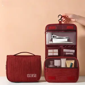 Foldable space-saving hanging makeup bag, 1 piece; waterproof large-capacity travel toiletry zippered bag; durable toiletry organizer with hook; travel cosmetic bag