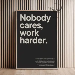 Motivational poster Nobody cares work harder print gym wall art inspirational soft black light beige | Wall Decor