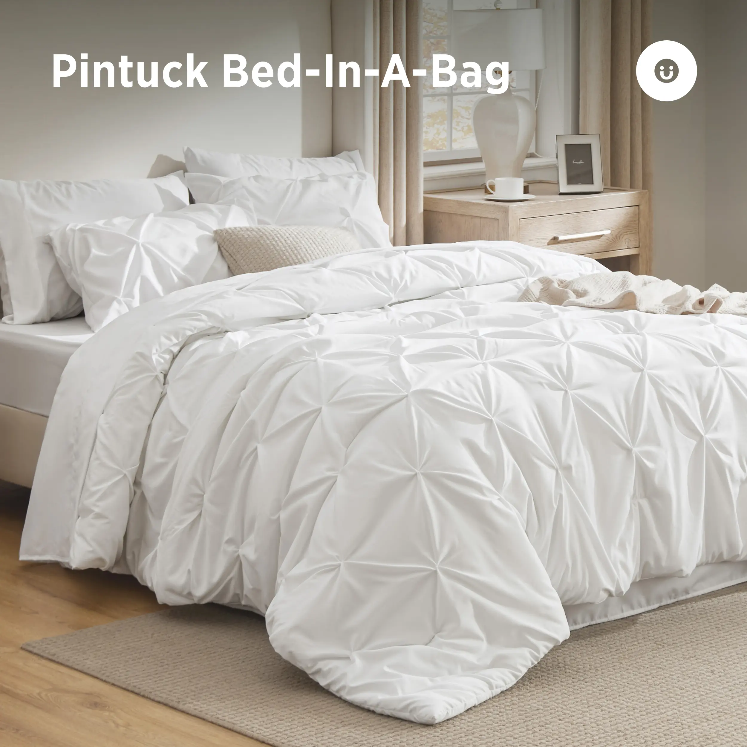 【September Stock Up】Bedsure 7-Piece Pinch Pleat Bedding Set - King Size, Microfiber Filling Blend, Cloud-Like Ultra-Soft, Breathable, Machine Washable, Geometric Pattern, Hotel Quality, All-Season Bed Comforter Set, Home Decor, Bedroom Inspo
