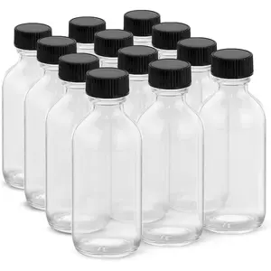 2OZ Small Glass Bottles with  and Funnels, 60ml Boston Round Glass Bottles, Leakage-Proof Mini Travel Bottle,  for Diy Essential Oils, Perfumes,  and Juices, 12 Pack Clear