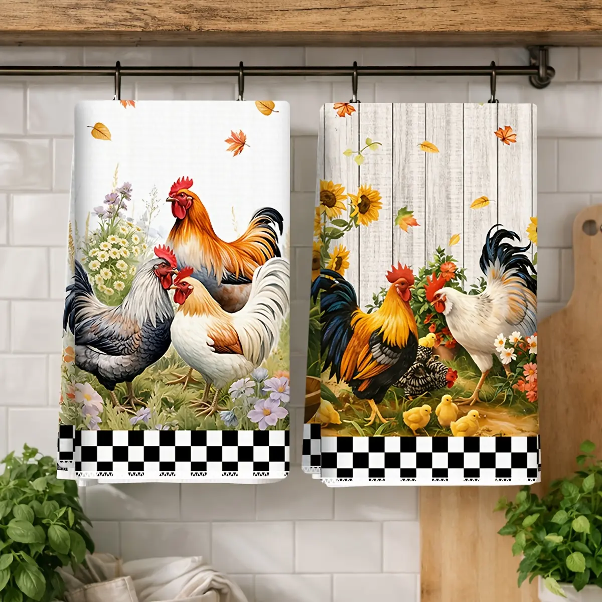 Farmhouse Rooster Floral Microfiber Kitchen Towels - 16x24 in, Cozy Hand Cleaning Cloths for Fall Thanksgiving Kitchen Decor, Ideal Gift Option, Colorful