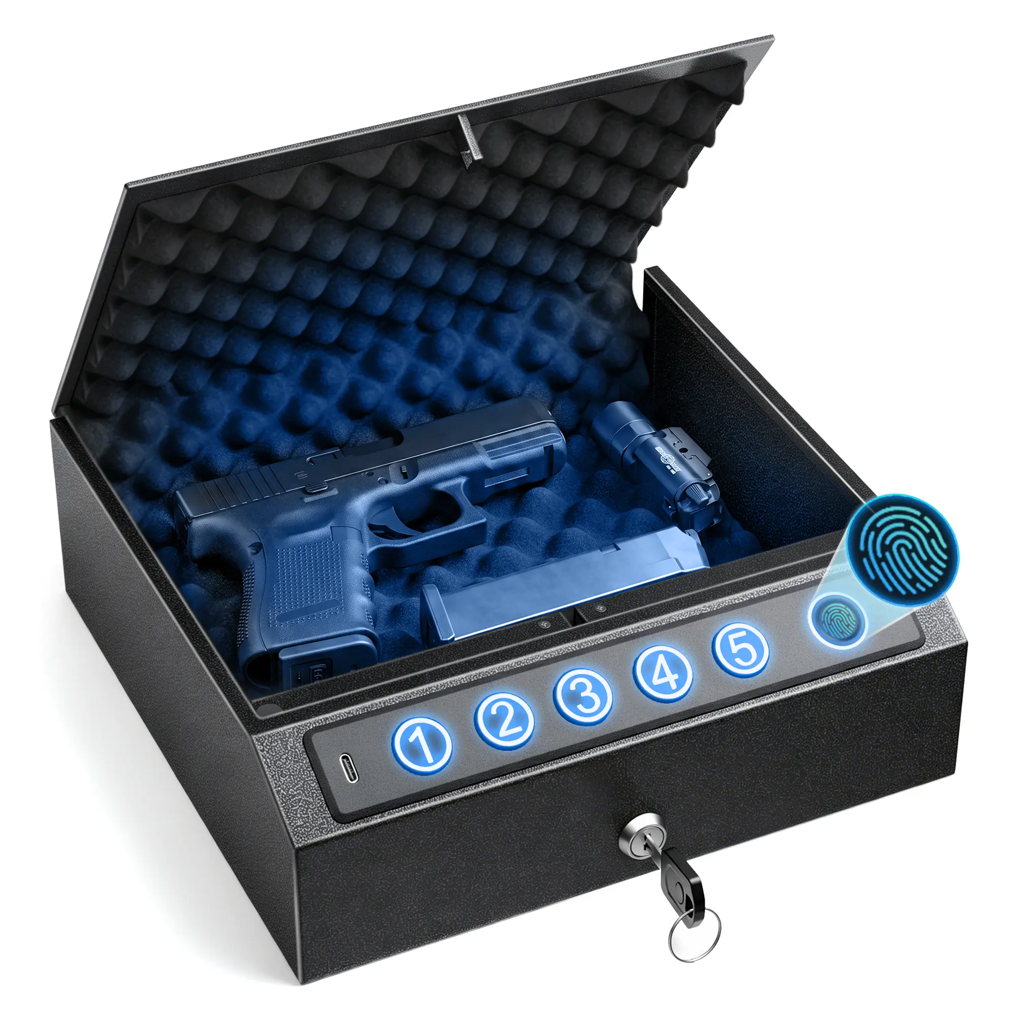 CTSAFEPRO Biometric Gun Safe for Handgun, Quick Access Fingerprint Pistol Safe with PIN & Key Unlock, Portable Steel Lock Box for Home, Nightstand & Car Storage