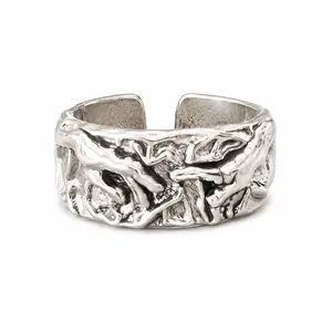 Adjustable God's Hand Ring, Silver-Tone Copper Open Band with Textured Wide Statement Design