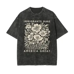 Immigrants Make America Great Oversize Unisex Anti-ICE Washed T-Shirt for Women and Men's Unisex Fit Batik Cotton Oversize Streetwear Menswear  Super Soft Pre-Shrunk