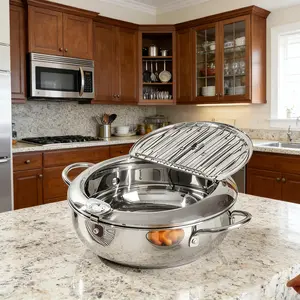 Heavy Duty Deep Fryer Pan with Oil Filter Rack Lid 5 Free Accessories Ideal for Fried Chicken Stainless Steel Construction deep fryer pot