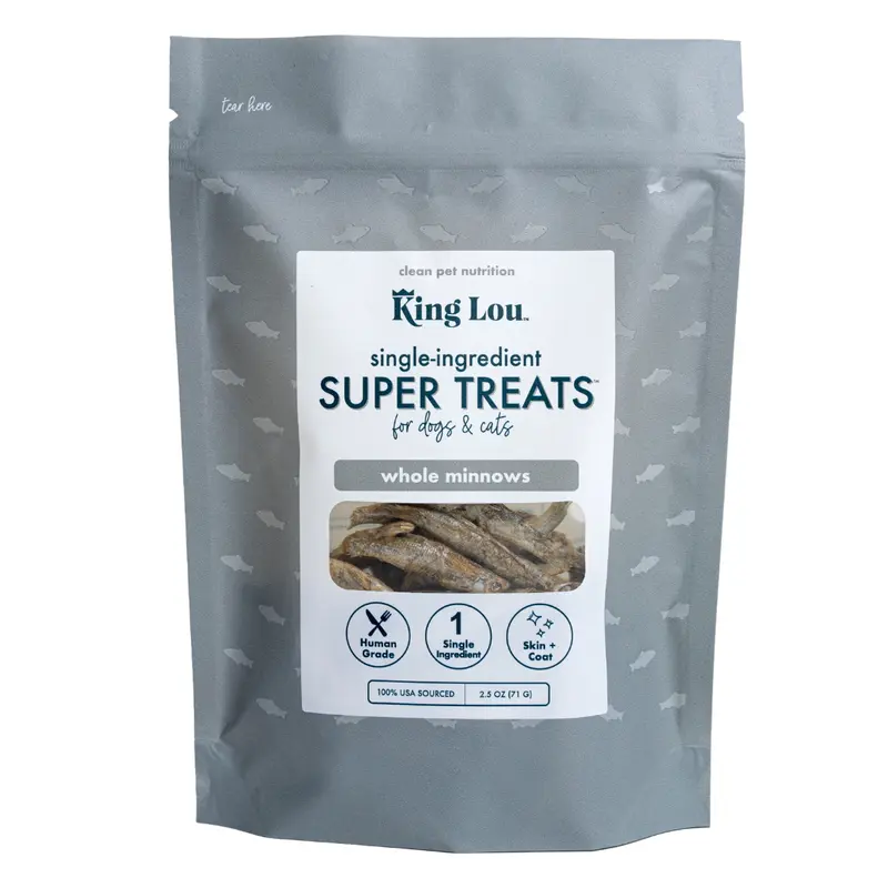 King Lou Whole Minnows - Freeze-Dried Raw Snack for Dogs and Cats single ingredient, 100% USA, Human Grade, Treats Pet Products Natural Food Pets Supplies