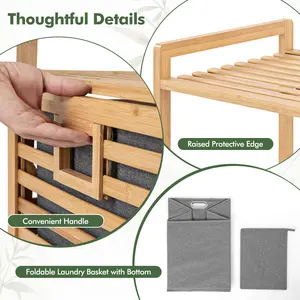 COSTWAY - Bamboo Tilt out Laundry Hamper with Foldable and Removable Basket-Natural