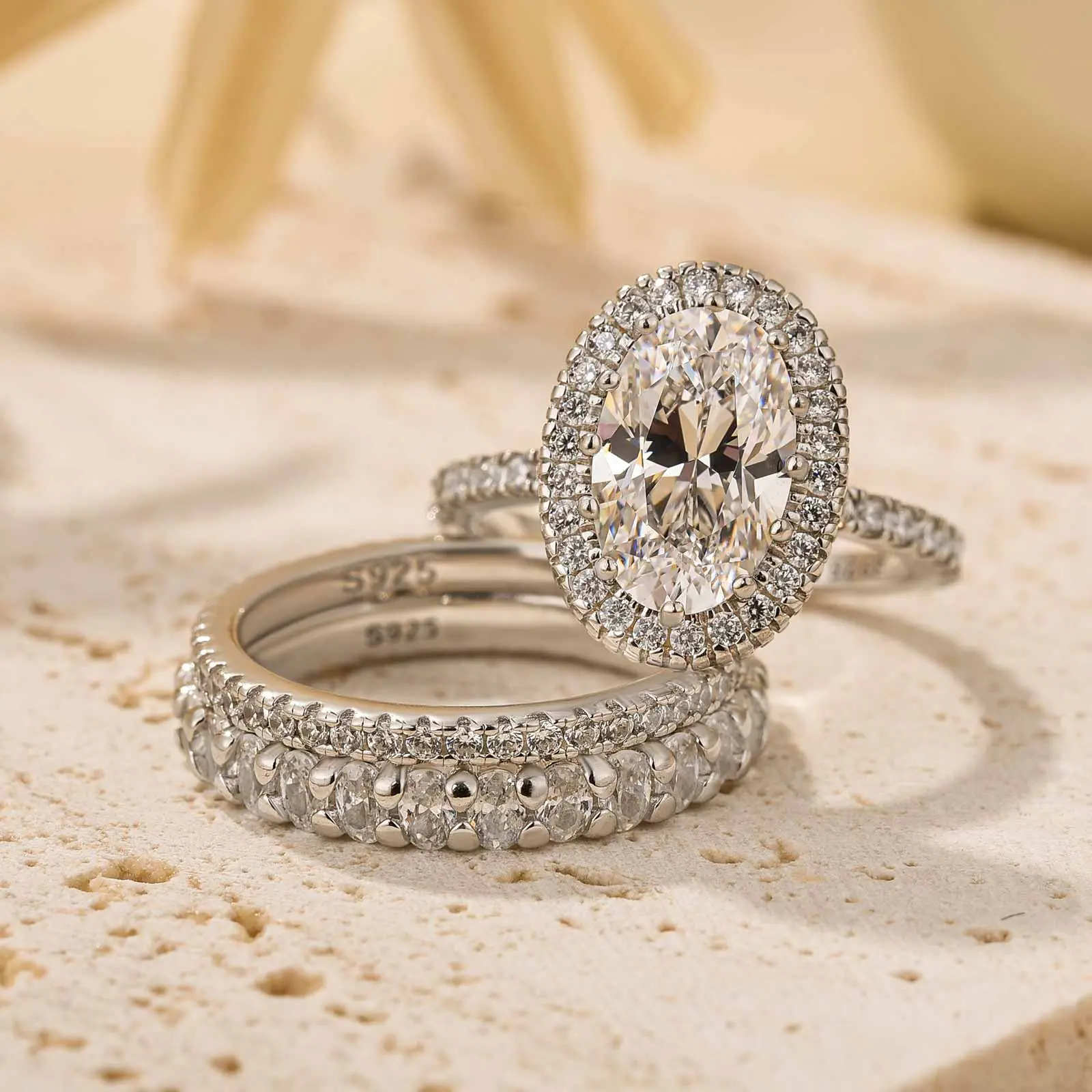 Maxine 2.5ct Oval Cut Luxury Engagement Ring Set - Tarnish-Free 3PC Affordable Women's Bridal Wedding Ring Set for Proposal, Anniversary
