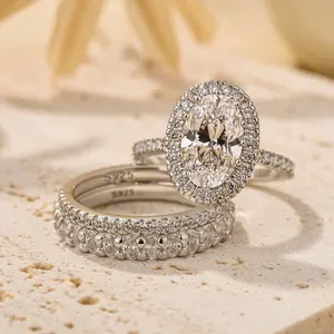 Maxine S925 Sterling Silver 2.5ct Oval Cut Engagement Ring Set,Tarnish-free 3PC Affordable Wedding Ring Set, Women's Bridal Jewelry,Suit for Daily,Travel,Proposal,Birthday,Anniversary