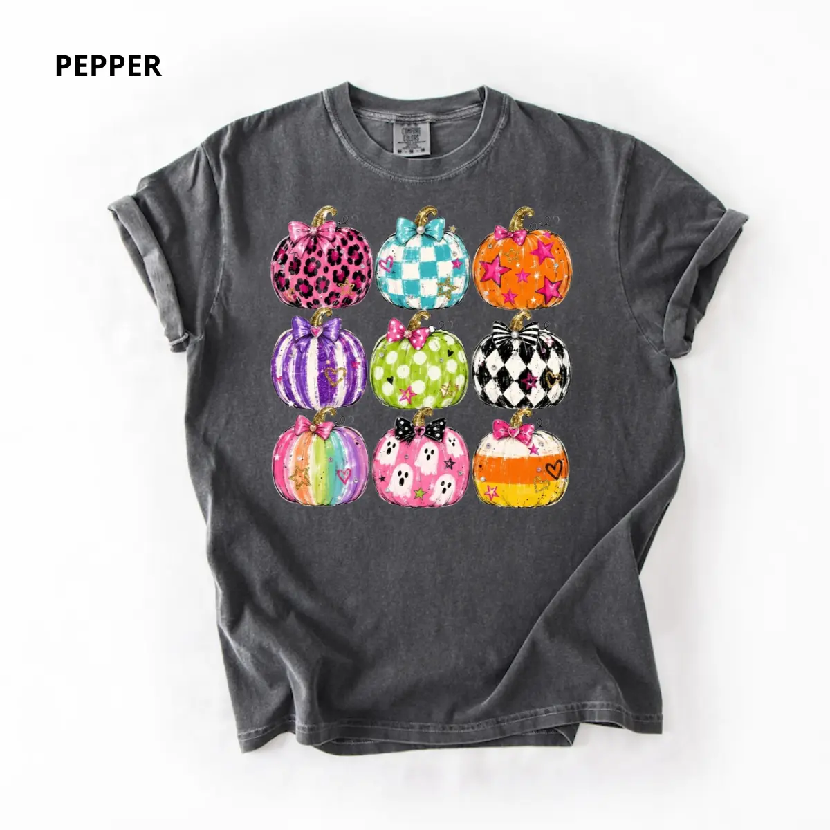 Comfort Colors Preppy Halloween Pumpkin Shirt, Colorful Coquette Pumpkin Graphic Tee, Cute Spooky Season T-Shirt, Trendy Fall Gift
