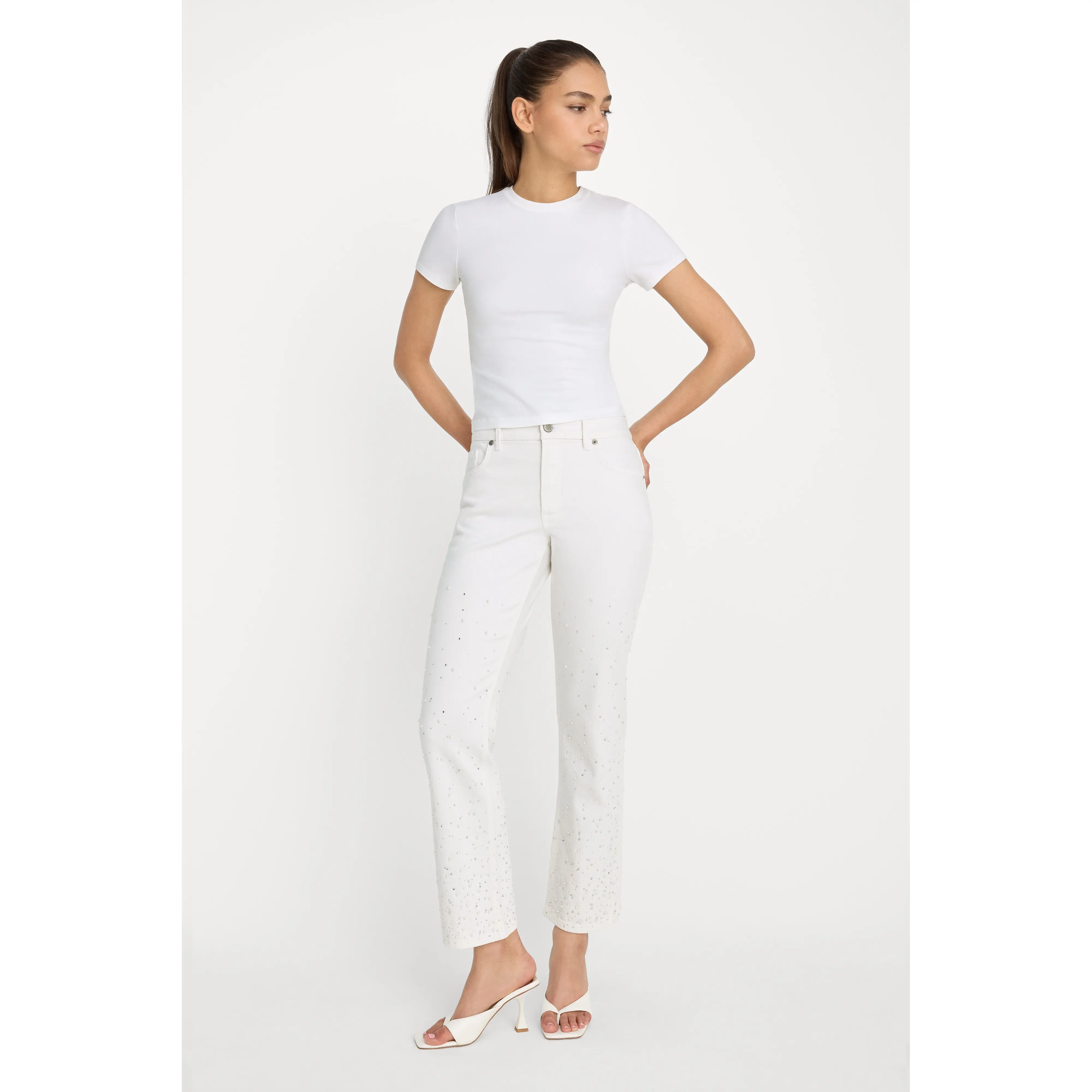 GOOD ICON STRAIGHT ANKLE PEARL JEANS | WHITE001