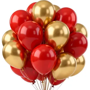 Red and Gold Balloons,70 Pack 12 inch Metallic Gold and Helium Matte Red Balloons for Valentine's Day Wedding Birthday Engagements Anniversary Party Decorations