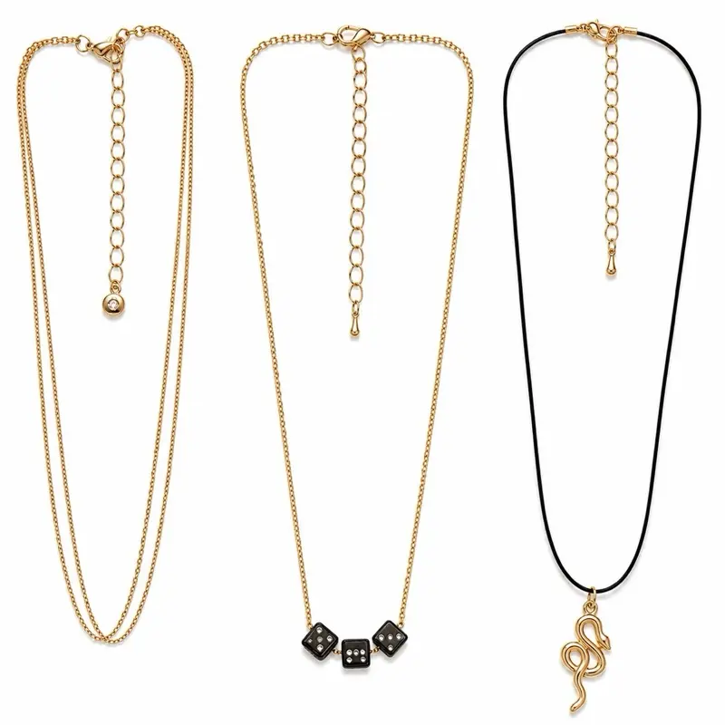 3-Piece Dice, Snake, and Chain Necklace Set