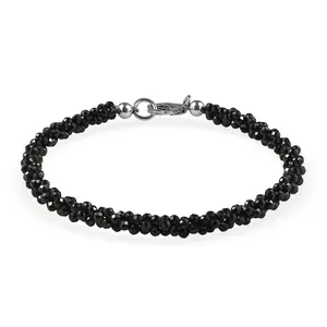 Black Spinel 27.00 ctw Twisted Three Row Beaded Bracelet in Rhodium Over Sterling Silver 7.25 In