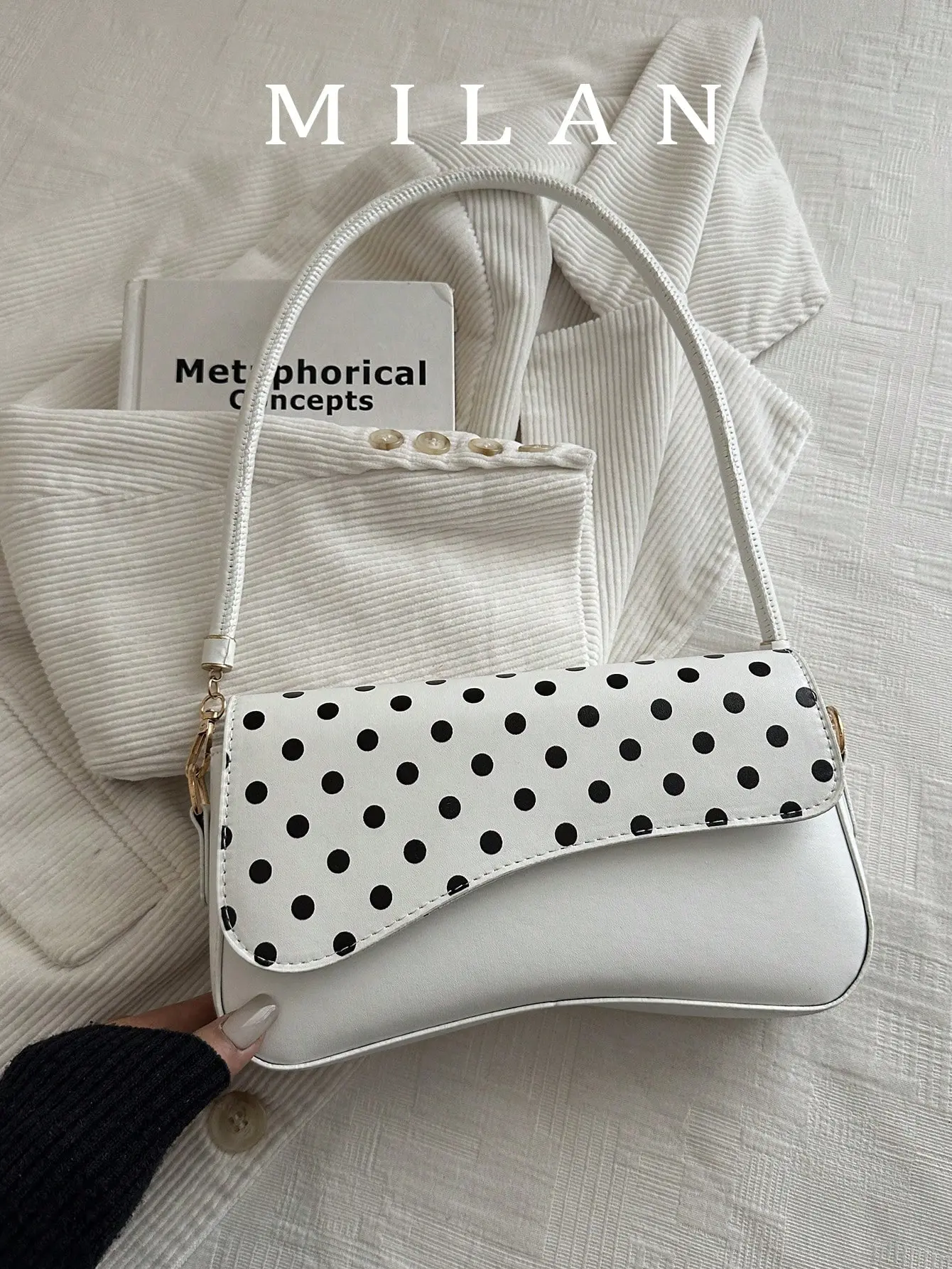 SHAPEGUY Polka Dot Asymmetrical Flap Vintage Minimalist Elegant Shoulder Bag Women's Fashion Crossbody Bag Party Going Out Trendy Classic Style Purse