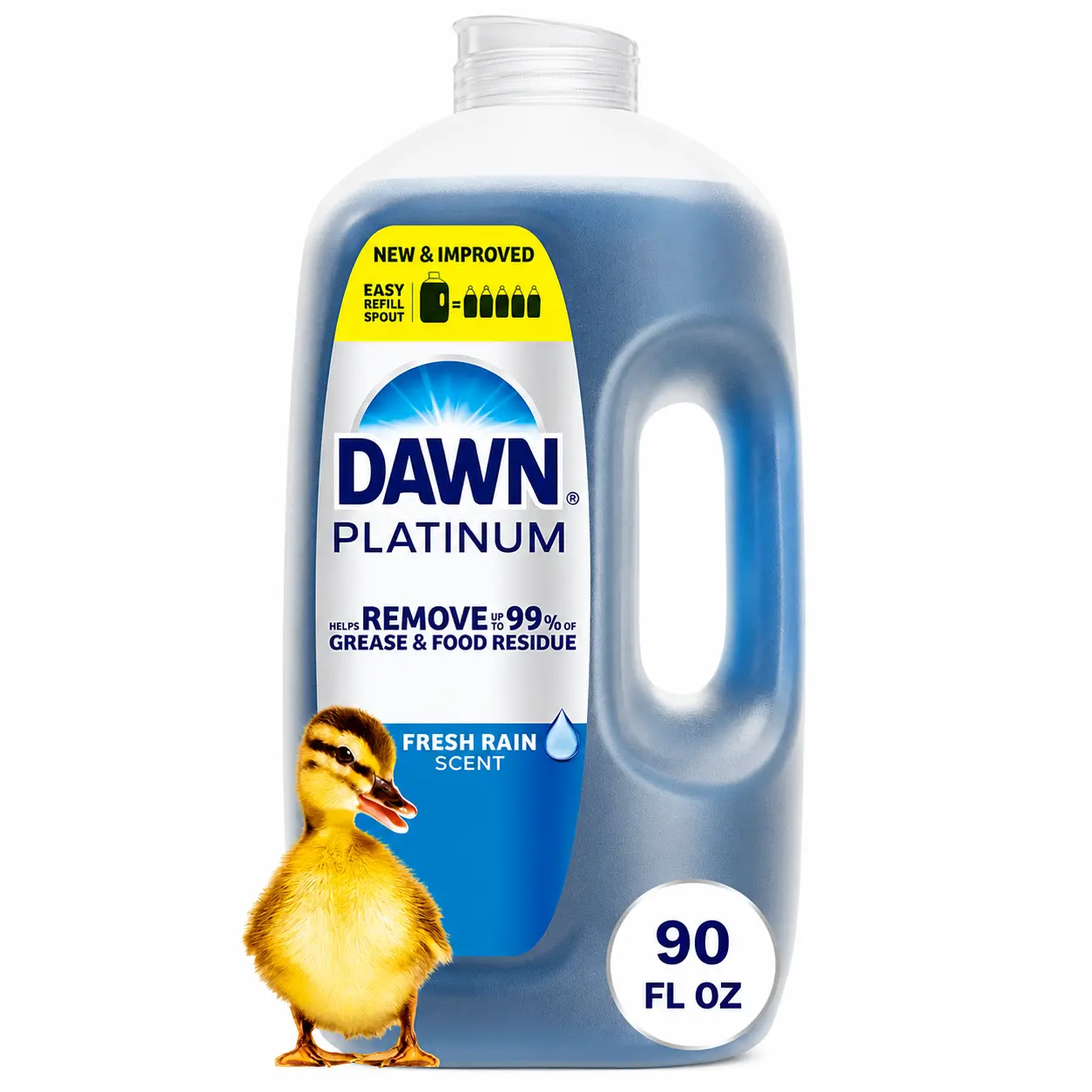 Dawn Platinum Dishwashing Liquid Soap - Fresh Rain Scent, 90 fl oz Household Dishwasher Cleaner, Home Supplies, Cleaning Products, Removes 99% Grease for Plastic Items & Cookware