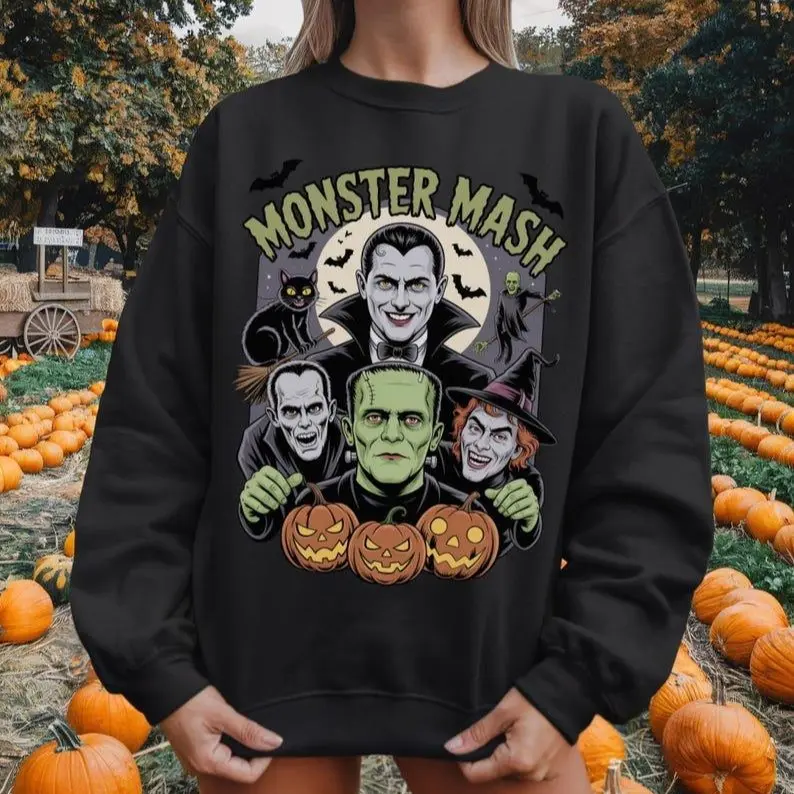Retro Halloween Monster Mash Sweatshirt: Vintage Graphic Crewneck