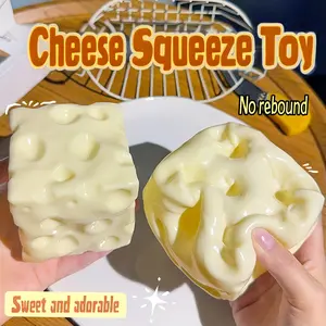 Soft and adorable cheese-shaped squishy toy—a yellow, moldable stress reliever designed for squeezing. Featuring a highly pliable, non-rebounding texture, this slow-rising squishy serves as an ASMR stress ball and a fun tool for hand strength training.