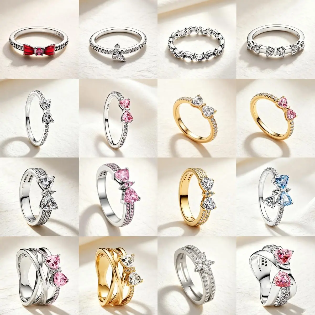 2026 New S925 Silver Eternal Sparkling Bow Ring Fashion DIY Charm Women's Jewelry Exquisite Valentine's Day Gift