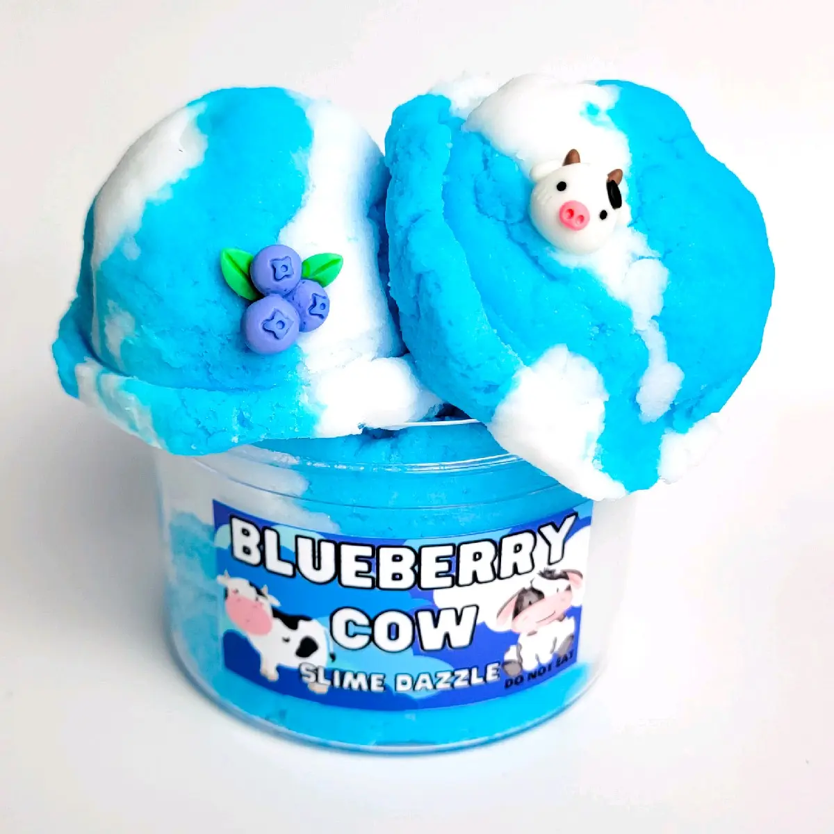 Blueberry Cow Cloud Slime  8 Fl OZ – White & Blue Drizzly Cloud Slime with Blueberry Scent, Cow & Berry Charms – Beginner Friendly Soft Stretchy Slime