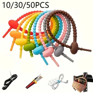 Reusable Silicone Cable Organizers in Random Colors, Multi-Purpose Zipper Straps for Effective Cable Management, Available in Sets of 10/30/50