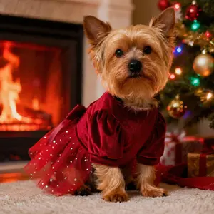 Pets Clothes Cute Beautiful Dog Cat Puppy Dog Yorkshire Terrier Maltese Teddy Bichon Bear Pomeranian Bulldog Velvet Mesh Gauze skirt For Christmas A128
