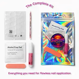 Press-On Nail Complete Application Kit: Supplies for Long-Lasting, Reusable 3D Gel and Acrylic Nails - Includes Glue, Jelly Glue Tabs, Alcohol Wipes, Nail File, and Cuticle Pusher