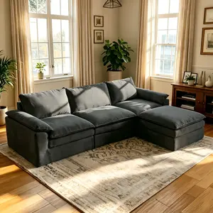 2-Package Shipping L-Shaped Sectional Couch - 118in Modular Oversized Living Room Furniture with Ottoman, Big Comfy Cloud Boneless Modern Sofa