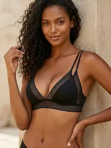 Sexy Beautiful back Bralette bras Top Wireless Unlined Bra Woman Underwear Soft Comfortable Sleep Tops French Bralet Intimates Mesh Black Lingerie Satin Bras