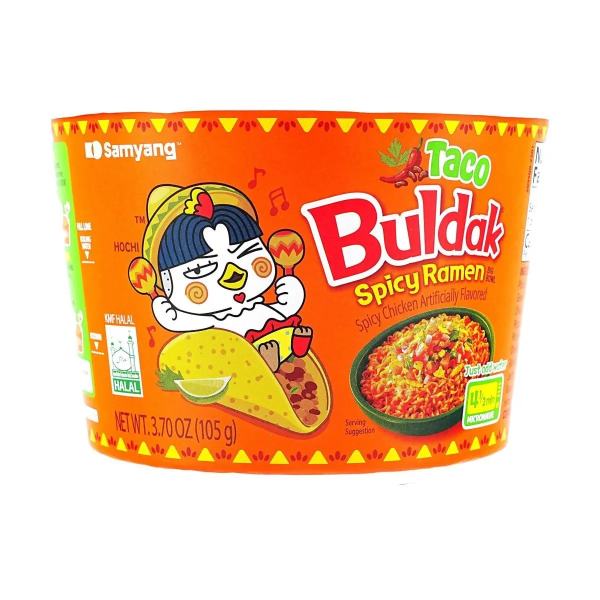 Samyang Buldak Ramen Noodles - Spicy Taco Flavor Bowl (105g) - Authentic Korean Instant Noodles, New Flavor!