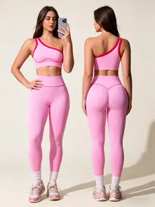 Fashion Outdoor Pilates Women's Sport Set, Knitted High Stretch Yoga, One-Shoulder Bra Top and Long Pants, Gym & Running