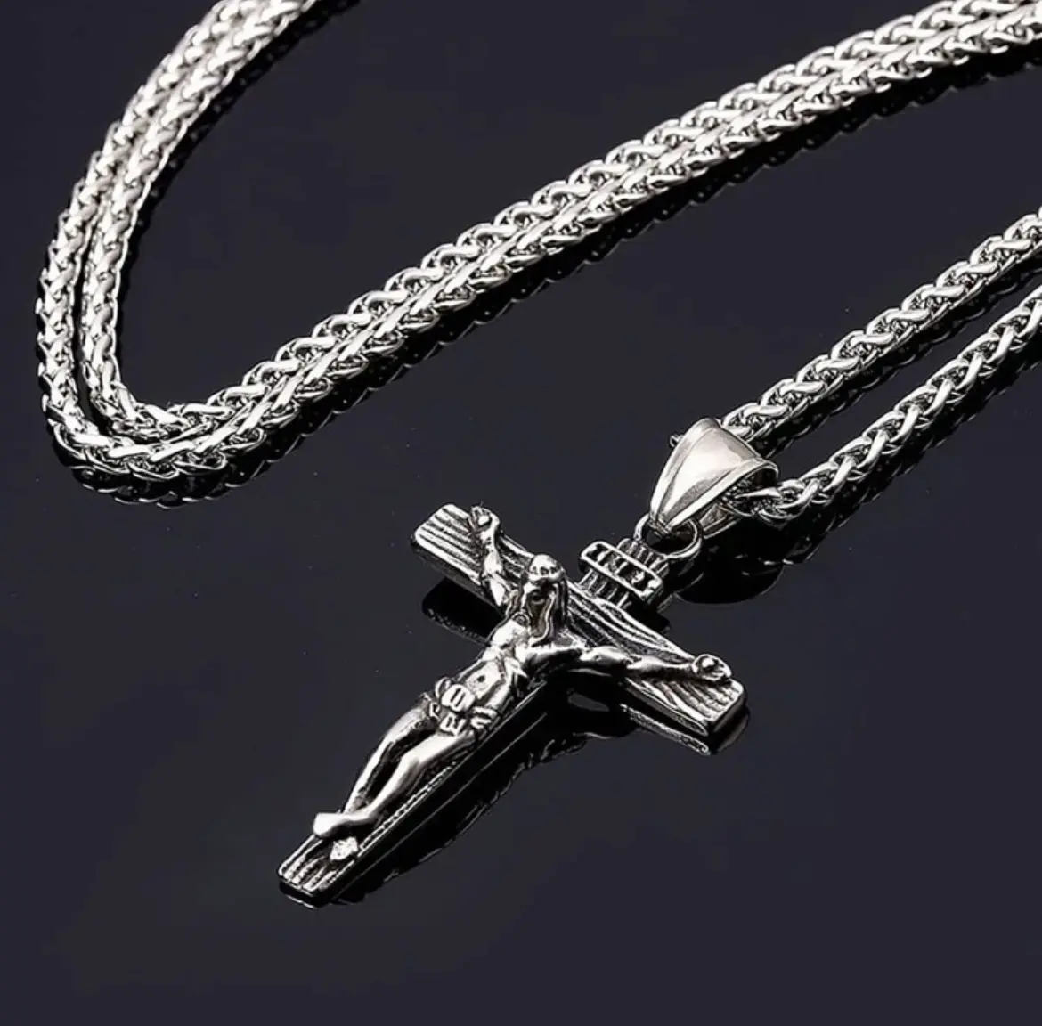 Jesus Christ Silver Cross Necklace - Hefty Long Jewelry Unisex