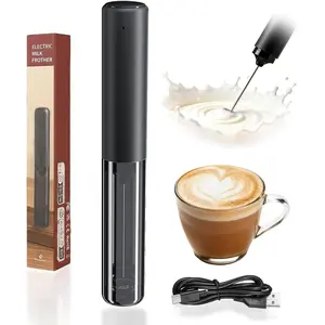 Electric Milk Frother Rechargeable with Cover, Portable Black Coffee Whisk Frother, Compact Electric Beverage Stirrer Wand for Latte Cappuccino Kitchen Outdoor