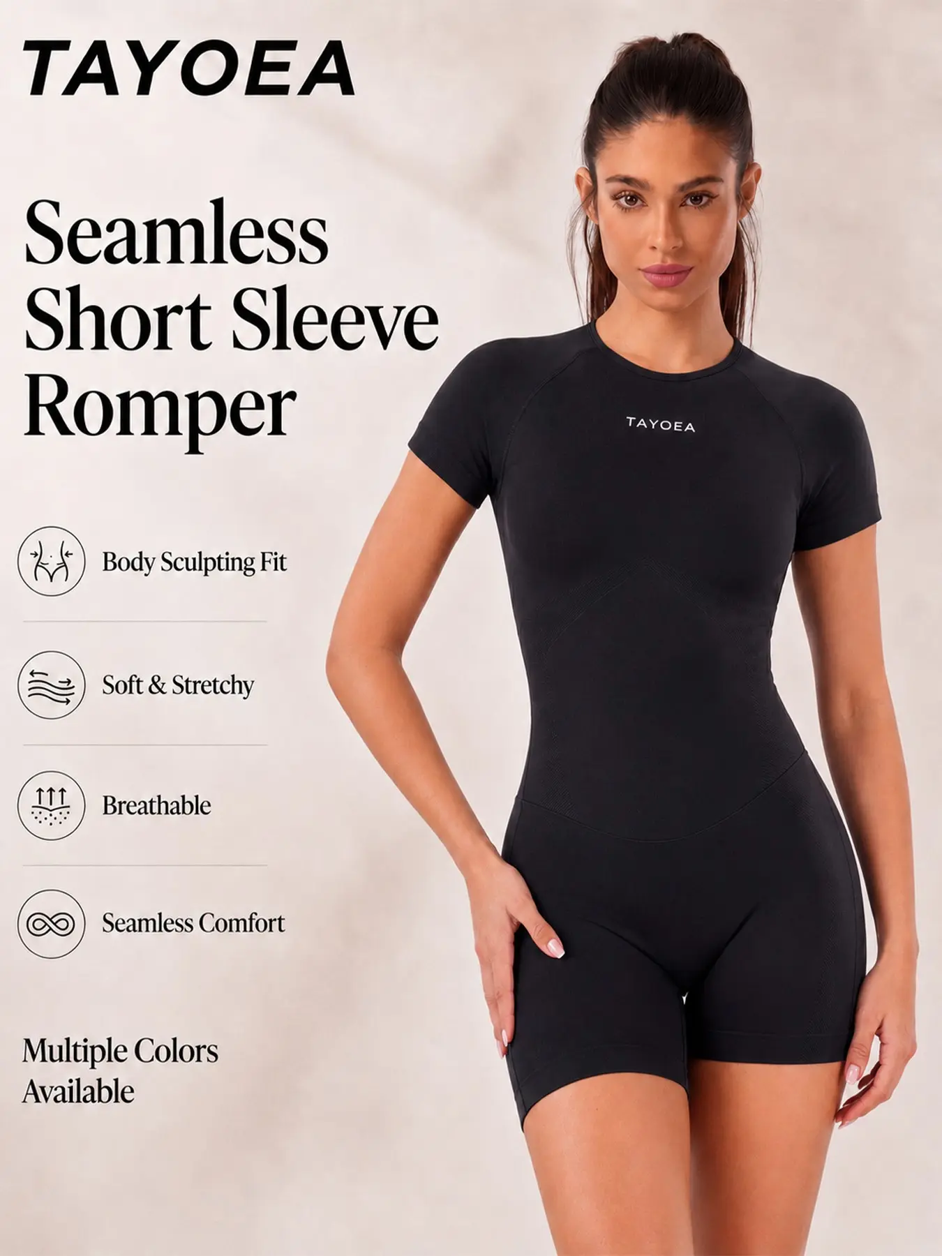 Tayoea Seamless Short-Sleeve Stretchy Backless Romper, Body-Sculpting Slim Fit One-Piece Activewear with Round Neck, Ideal for Running, Yoga, Fitness, Cycling