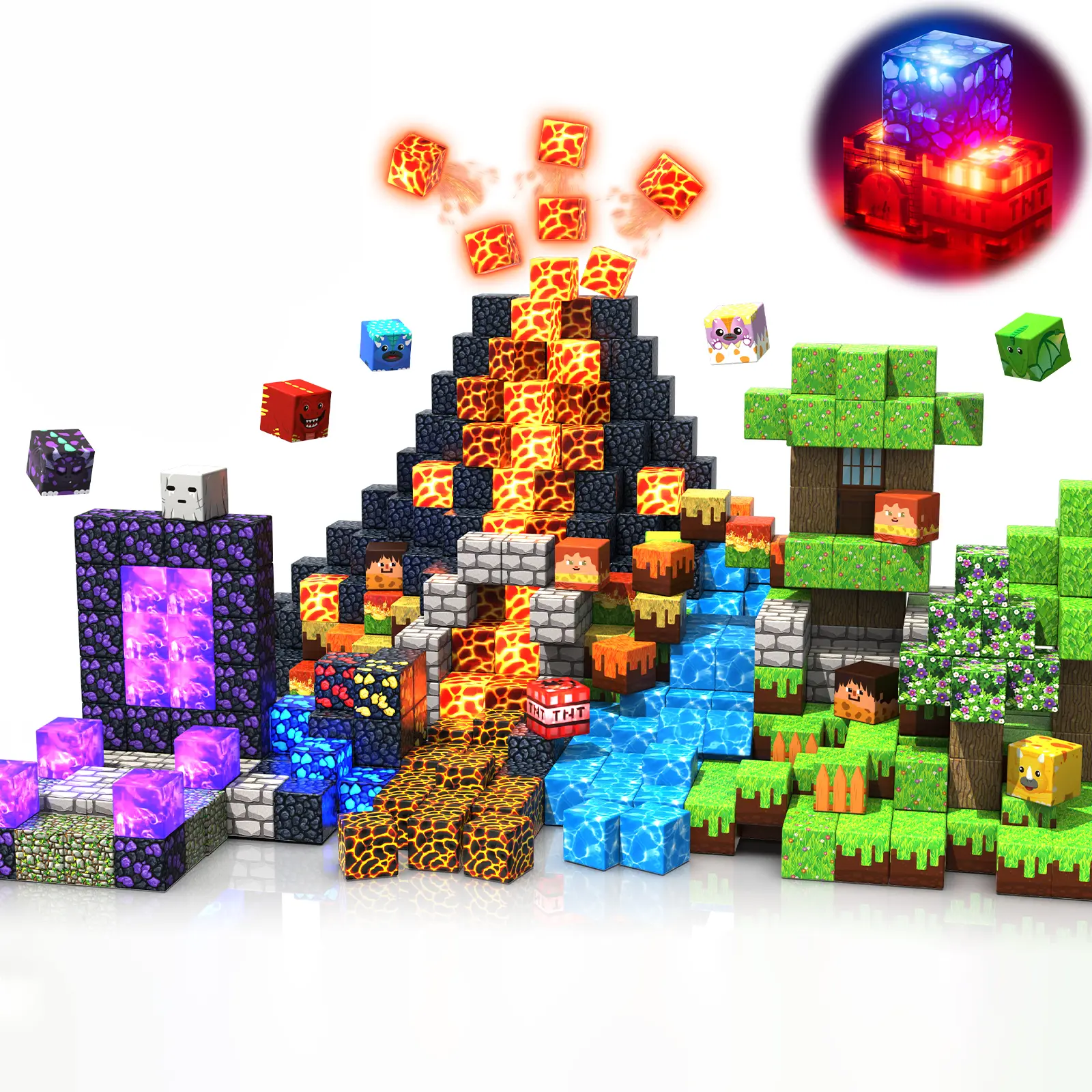 300 PCS 0.8inch Magnetic Blocks with Light Blocks - Easter Toys for Kids, Boys and Girls, Magnetic Building Blocks Cubes, Stacking Magnets, Birthday Gifts for Boys and Girls Age 3+ Years Old Summervibes,summerwins