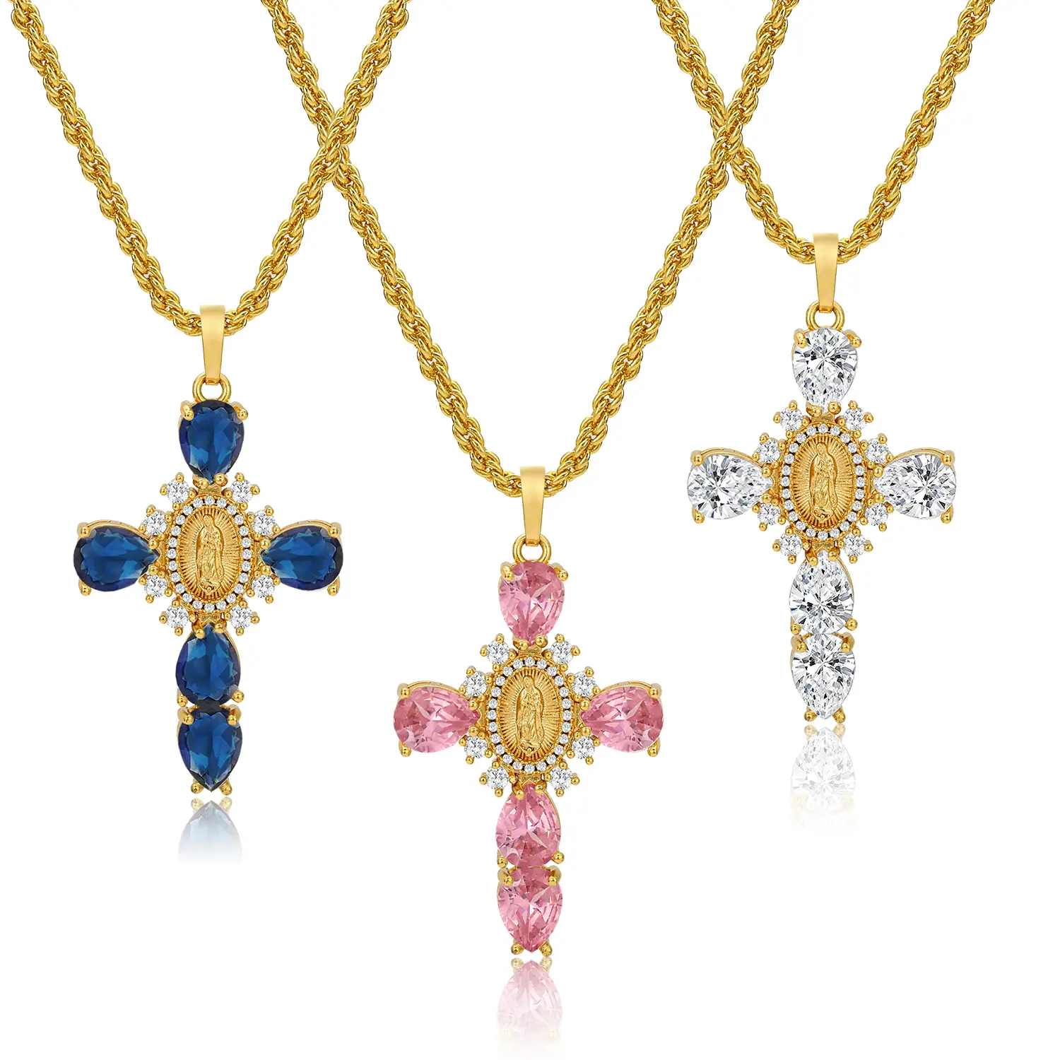 Dearmay Dainty Virgin Mary Cross Pendant Jewelry Necklace for Women - Adjustable, Waterproof & Hypoallergenic, Holiday Church Gift, Dainty Cross Necklace, Women's Fashion, Cross Necklaces