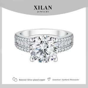 Moissanite Rings for Daily commute dating and proposal Hypoallergenic Wedding Promise Ring Round Solitaire Engagement Ring gallery rail engagement ring